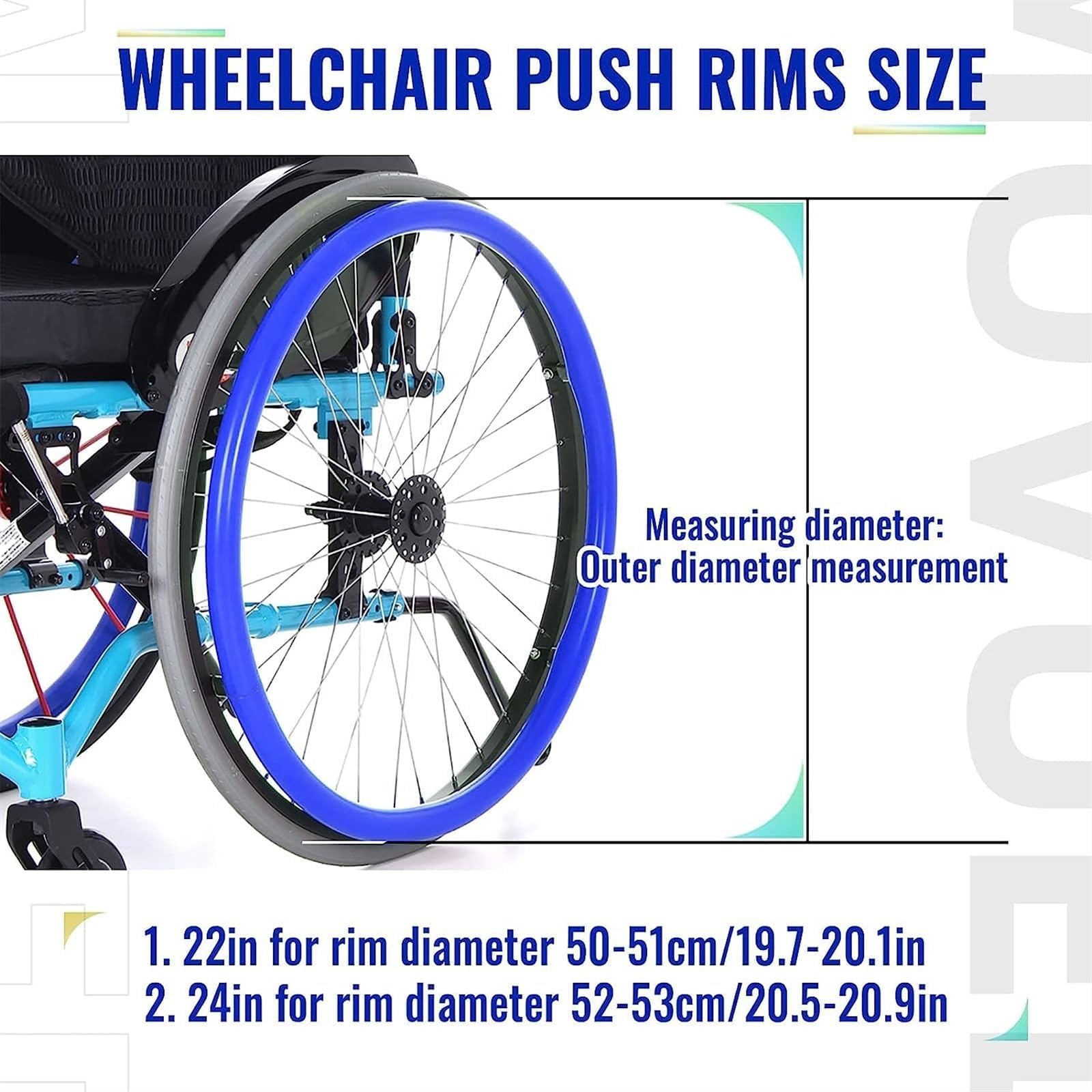 LINCYS 22 Pulgadas / 24 Pulgadas Fundas para Aros De Sillas De Ruedas Antideslizantes Y Resistentes Al Desgaste,1 Par Cubierta De Empuje Manual para Silla De Ruedas Antideslizante,Azul,24in