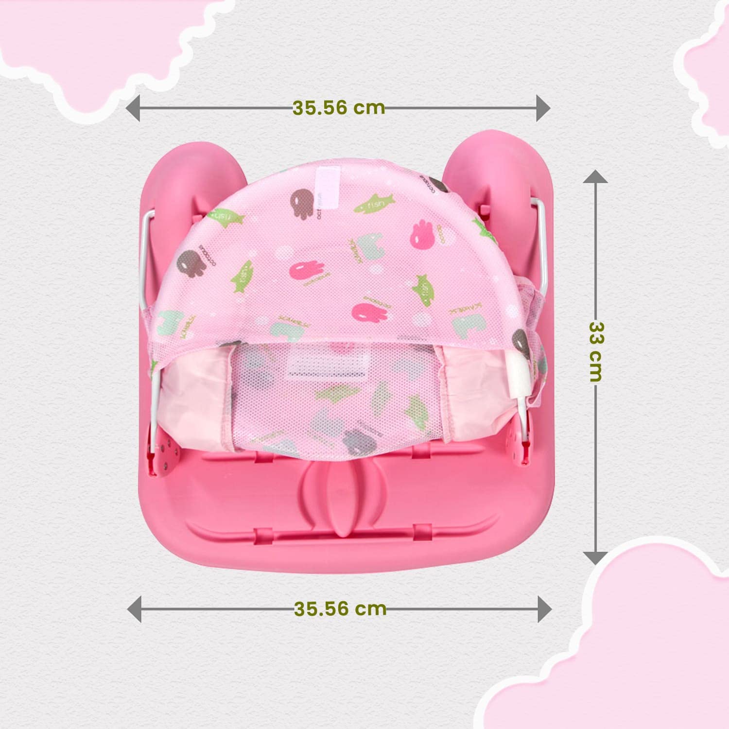 Mee Mee New Born Spacious Baby Bather Bath Chair For 0-12 Months | Easy Flat Folding, Washable Soft Mesh Large Seat And Foot Rest | 3 Position Adjustable Chair | Anti Skid Base | For Babies Upto 5 Kg (Pink) - Image 7 thumbnail