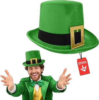 Nicky Bigs Novelties Adult Deluxe Green Leprechaun Top Hat with Buckle - St. Patricks Costume Accessory