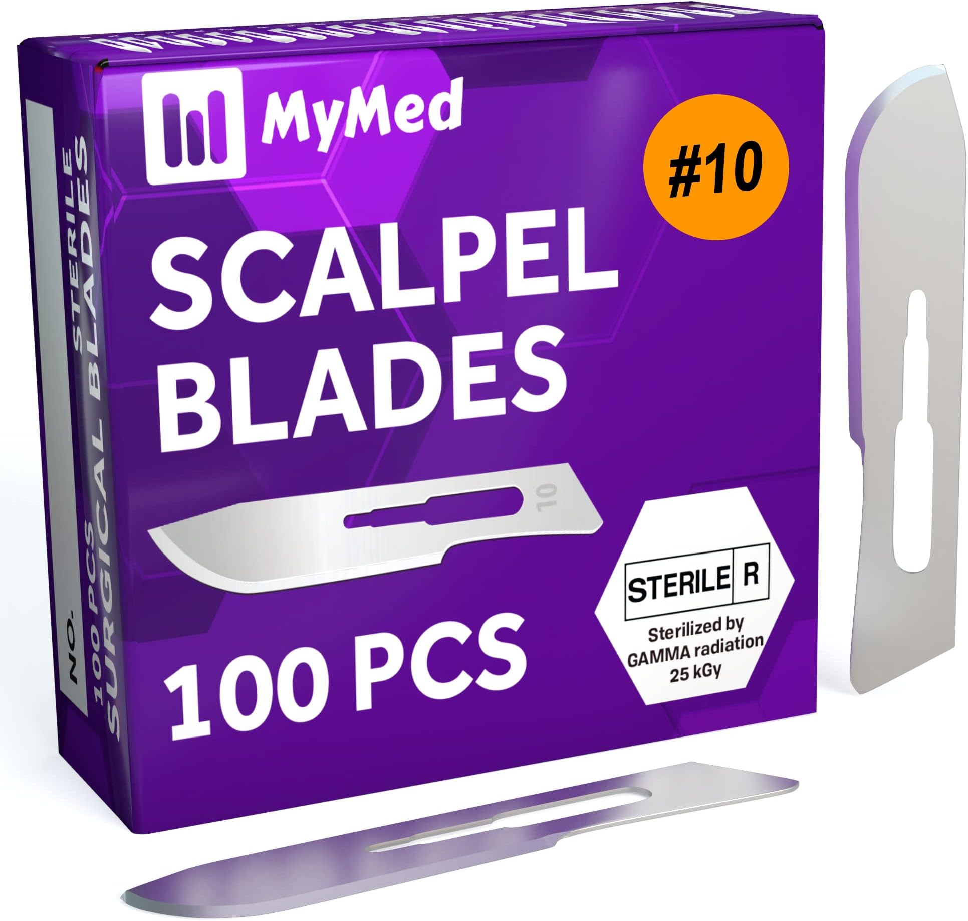 Pack of 100 Surgical Blades 10 Disposable Scalpel Blades, Size 10 Scalpel Blades for Surgical Knife Scalpel handle, High Carbon Steel Dermablade Surgical Blades. Individually Wrapped 10 Blade, Sterile