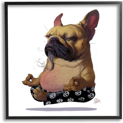 Stupell Industries Retrato de meditación de bulldog francés levitante con marco negro, 24 x 24, color marrón Stupell Industries Retrato de meditación de bulldog francés levitante con marco negro, 24 x 24, color marrón