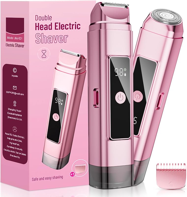 Aparador elétrico feminino Dynooper para virilha com duas cabeças, visor LED e resistência à água IPX7, Tea Rose