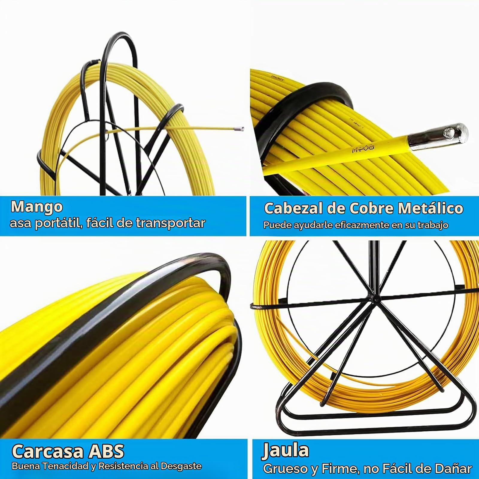 6mmx100M Rodador de Conducto de Fibra de Vidrio con Soporte de Acero y Freno, Alambre de Cable Eléctrico Extractor, Enhebrador de Cable de Tubería de Electricista