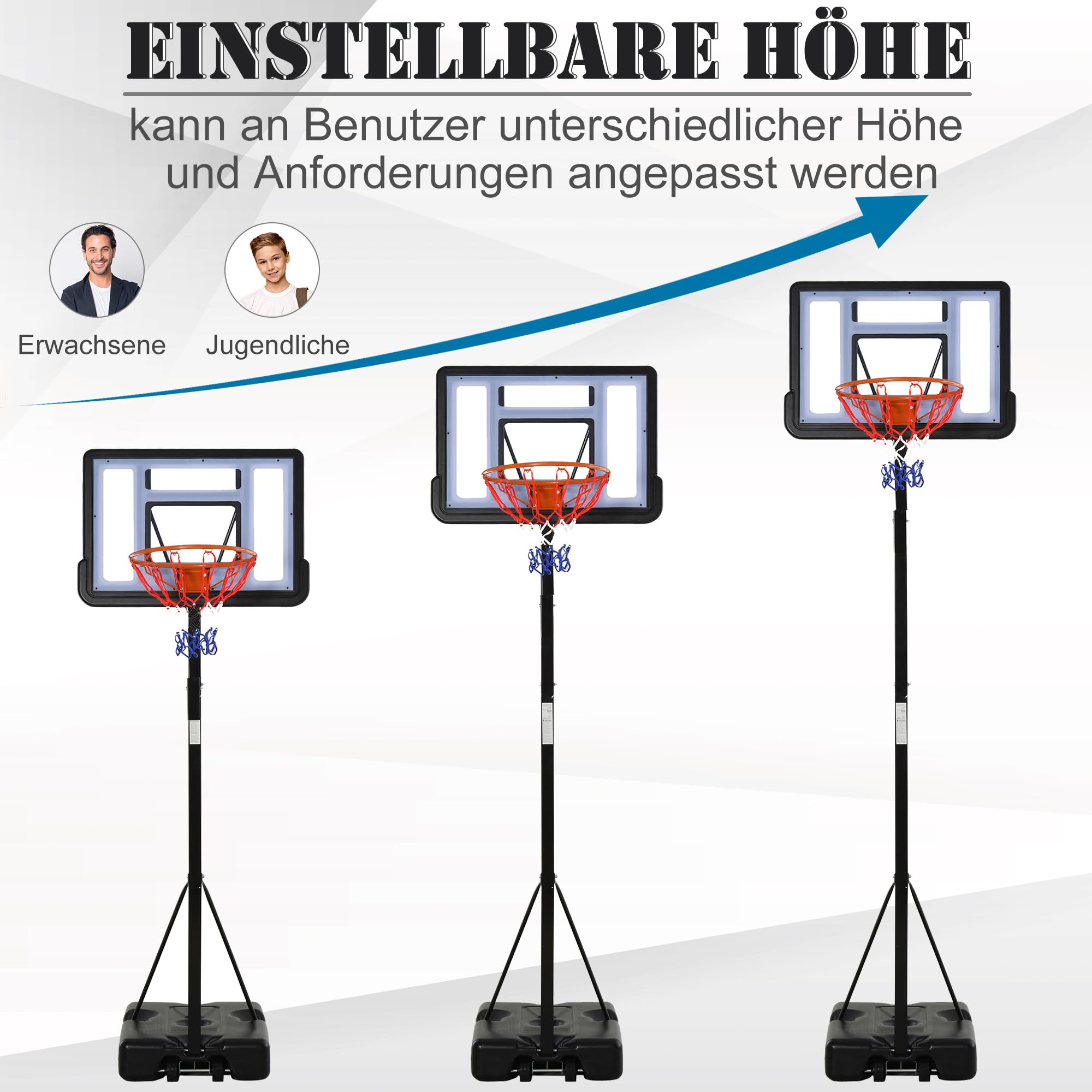 HOMCOM Basketballkorb Outdoor mit Ständer Höhenverstellbar 255–305cm