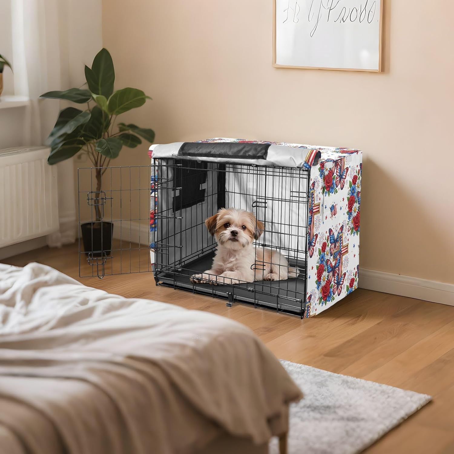 Duty 600D Silver Coated Dog Crate Cover, Water-Resistant Butterfly Pet Kennel Canopy with Mesh Windows for Optimal Ventilation, Universal Fit for Standard Wire Cage, Indoor & Travel