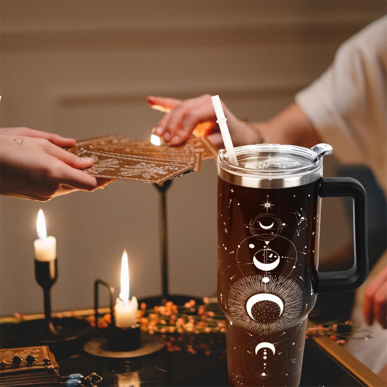 Goth Tumbler Constellation Gifts Halloween Moon Tumbler 40 oz Goth Gifts for Women Men Cups Coffee Travel Mug with Handle Leak Proof Insulated Witchy Gothic Decor Stuff - Image 2