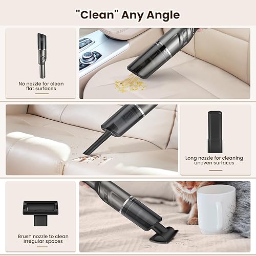 Miniatura 5 de Aspiradora inalámbrica para automóvil, aspiradora de mano portátil con mango ajustable de 90, 120 W  12000 Pa recargable mini polvo para