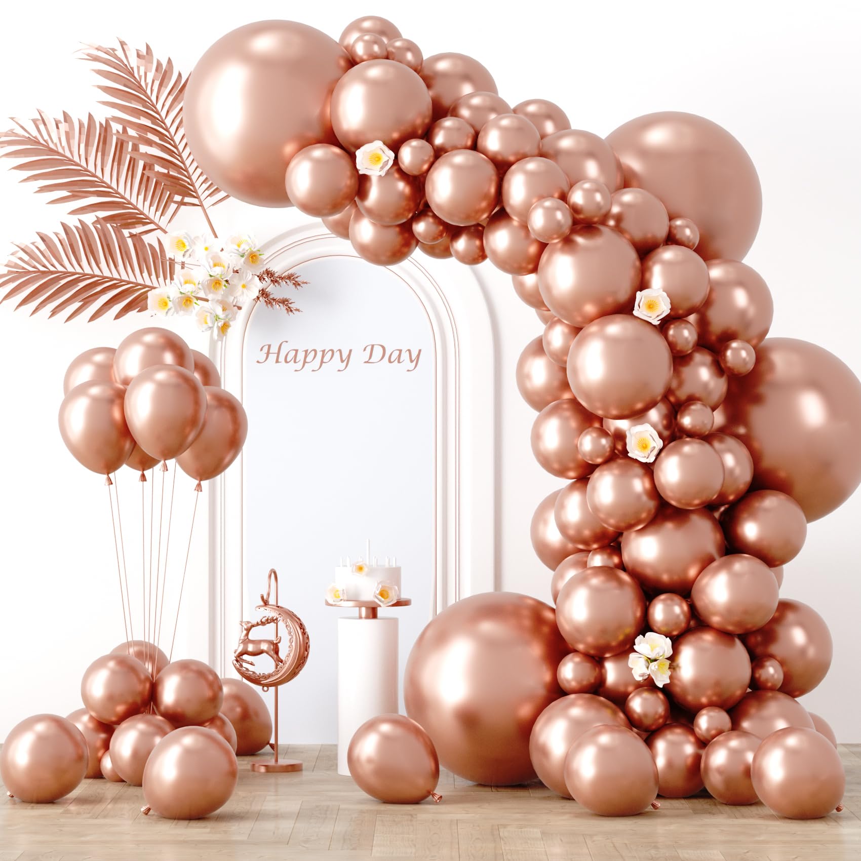 Voircoloria 130pcs Rose Gold Balloons Garland Arch Kit, 18 12 10 5 Inch