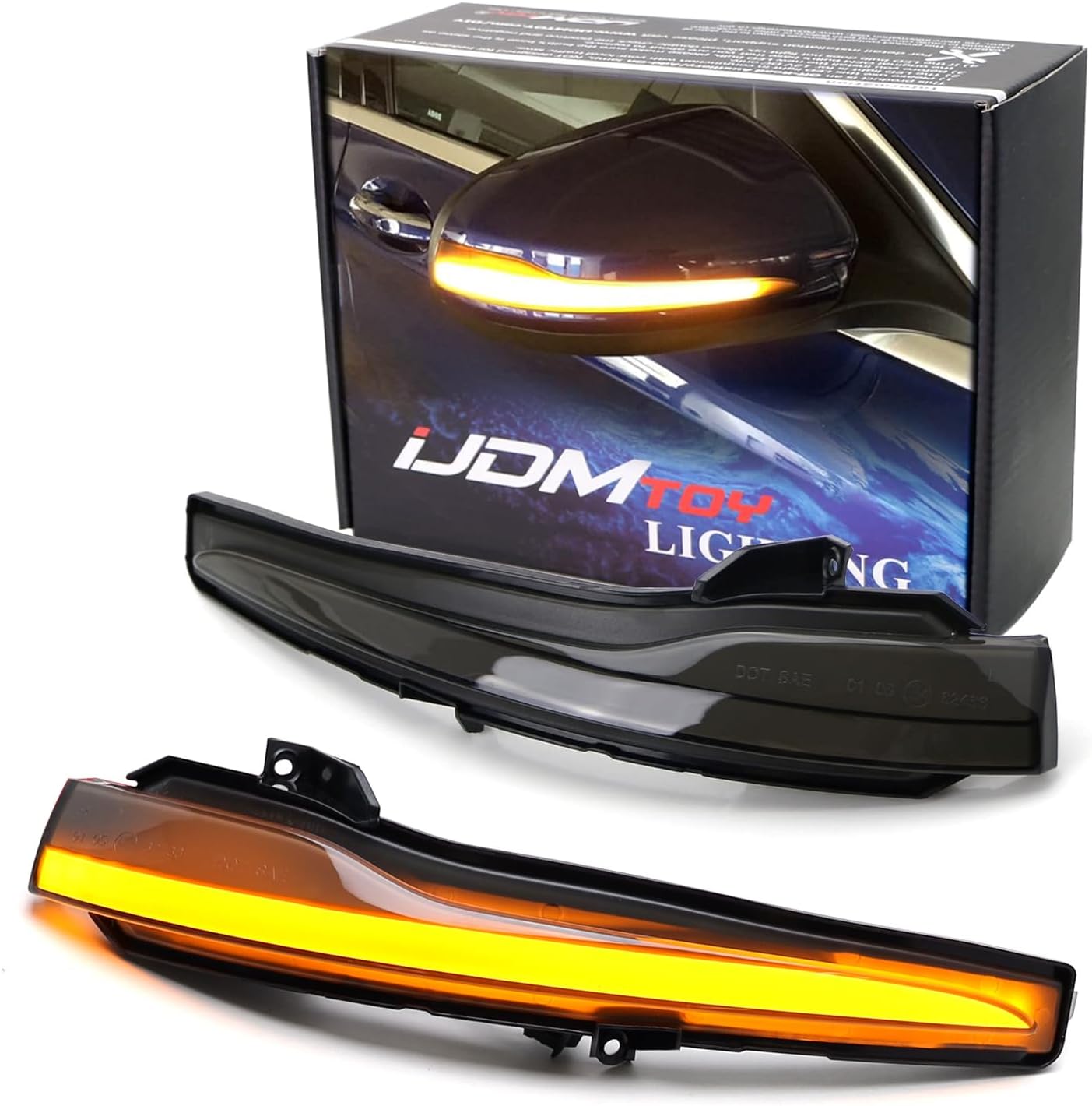 iJDMTOY Smoked Lens Dynamic Sequential Blink LED Side Mirror Turn Signal Light Strip Assembly Compatible with Mercedes C E S GLC Class, etc