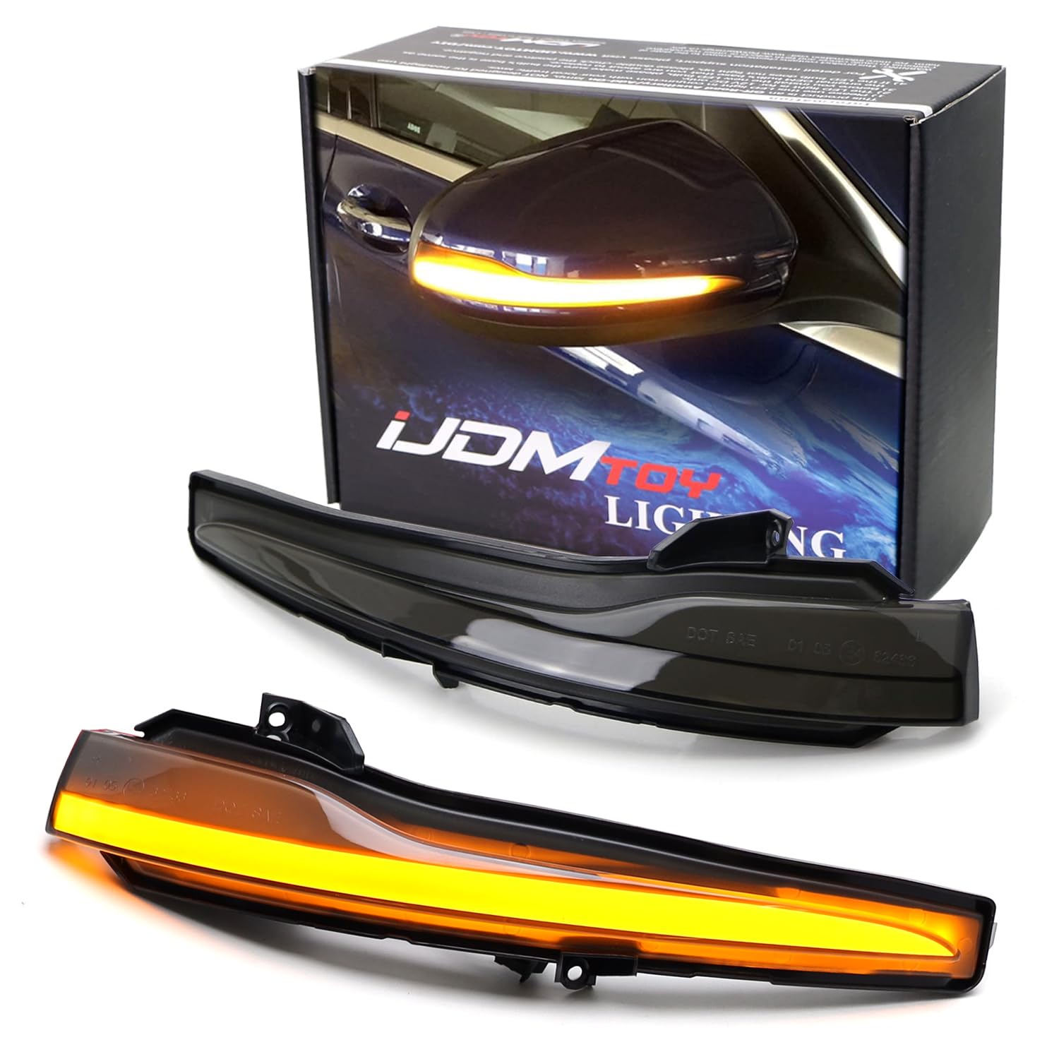 iJDMTOY Smoked Lens Dynamic Sequential Blink LED Side Mirror Turn Signal Light Strip Assembly Compatible with Mercedes C E S GLC Class, etc