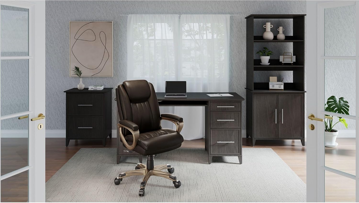 Realspace® Tresswell Bonded Leather High-Back Chair, Brown/Champagne