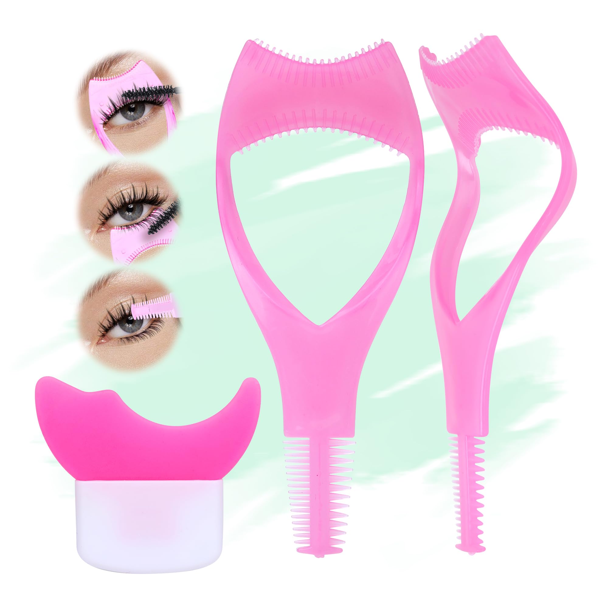 Protector de pestañas 3 en 1, 2 piezas, herramientas de pestañas, aplicador, protector de pestañas, plantillas delineadoras de ojos de silicona, herramienta de maquillaje para principiantes 7