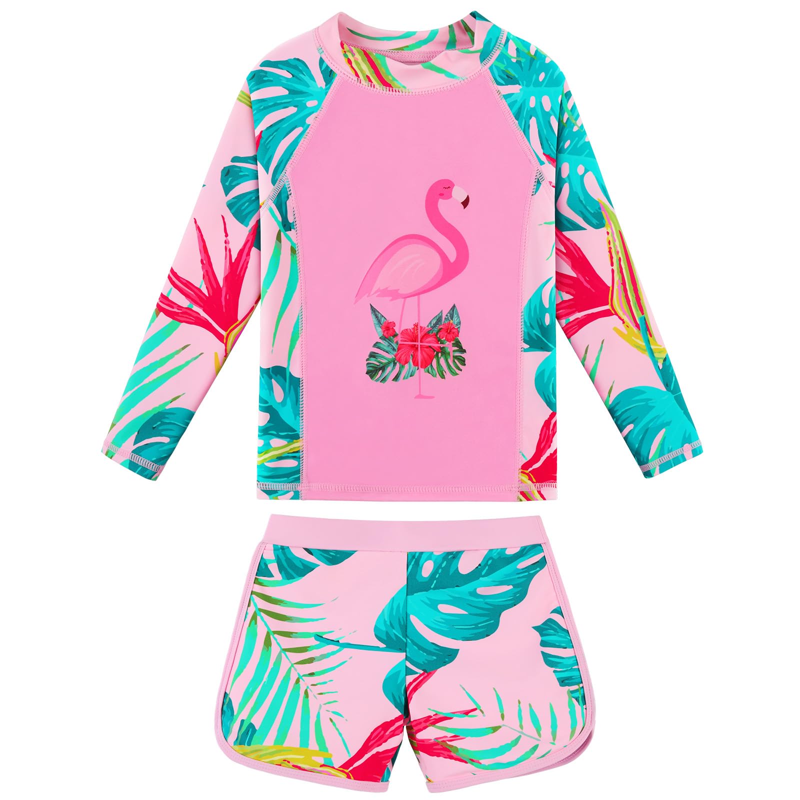 Maillot de Bain Fille Anti UV UPF 50+ séchage Rapide Manches Longues Rashguard avec Short