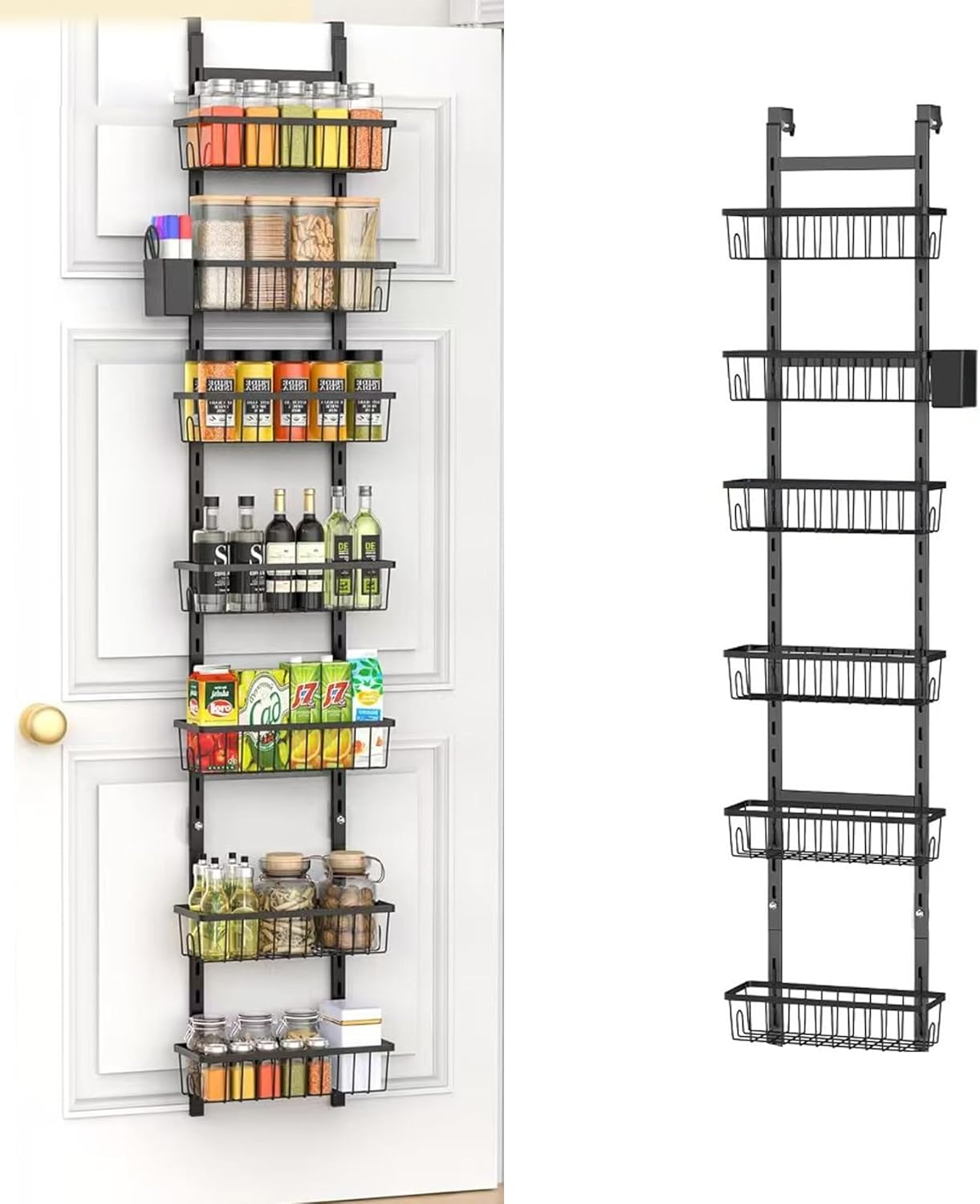 Over The Door Pantry Organizer Adjustable Metal Spice Rack, Wall-mounted kitchen storage rack No Drilling Wall/Door Hanging Storage Shelves for Kitchen, Bathroom, Laundry, Bedroom (Fifth floor)