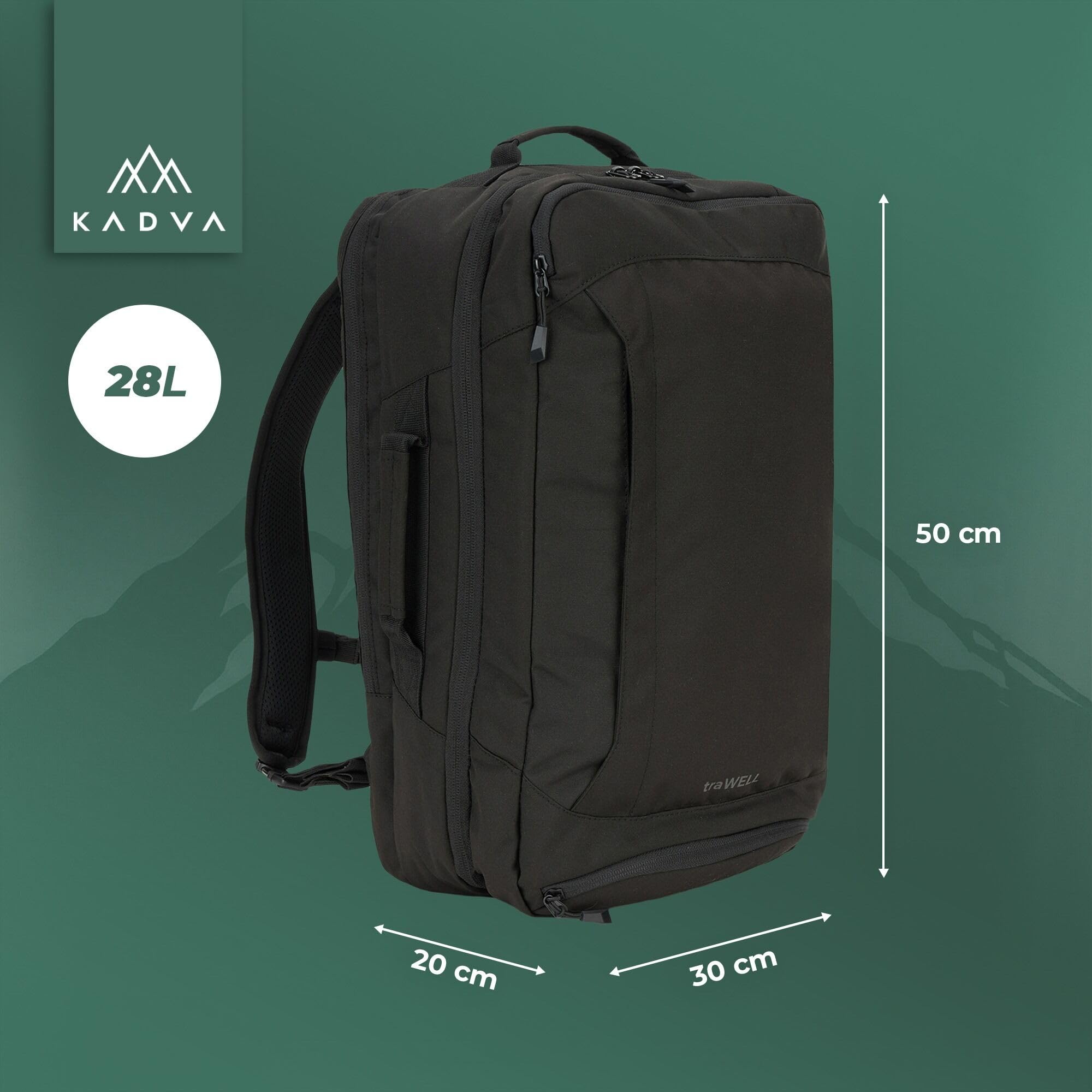 KADVA Plecak Turystyczny TraWELL 28 L Czarny