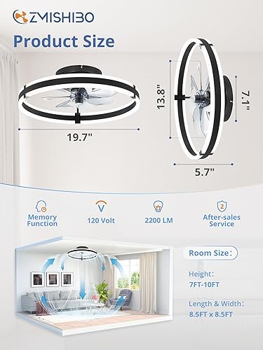 Miniatura 6 de ZMISHIBO Ventiladores de techo con luces y control remoto, ventilador de techo de perfil bajo de 19.7 pulgadas, 3000-6000 K regulable, moderno