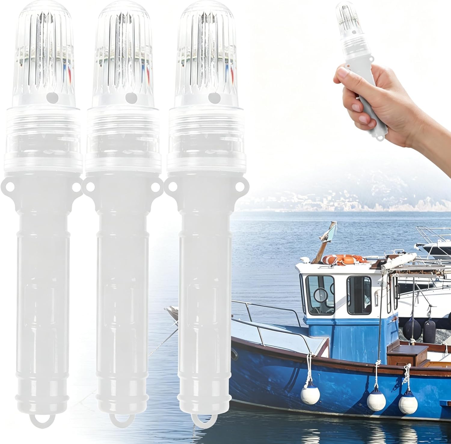 3 PCS Boat Flares, Marine Flares LED Light Waterproof Emergency Signals for Fishing Nets Buoys Boats, Electronic Marine Signal Lights for Night Boating Life Rafts Offshore (E, 3pcs)