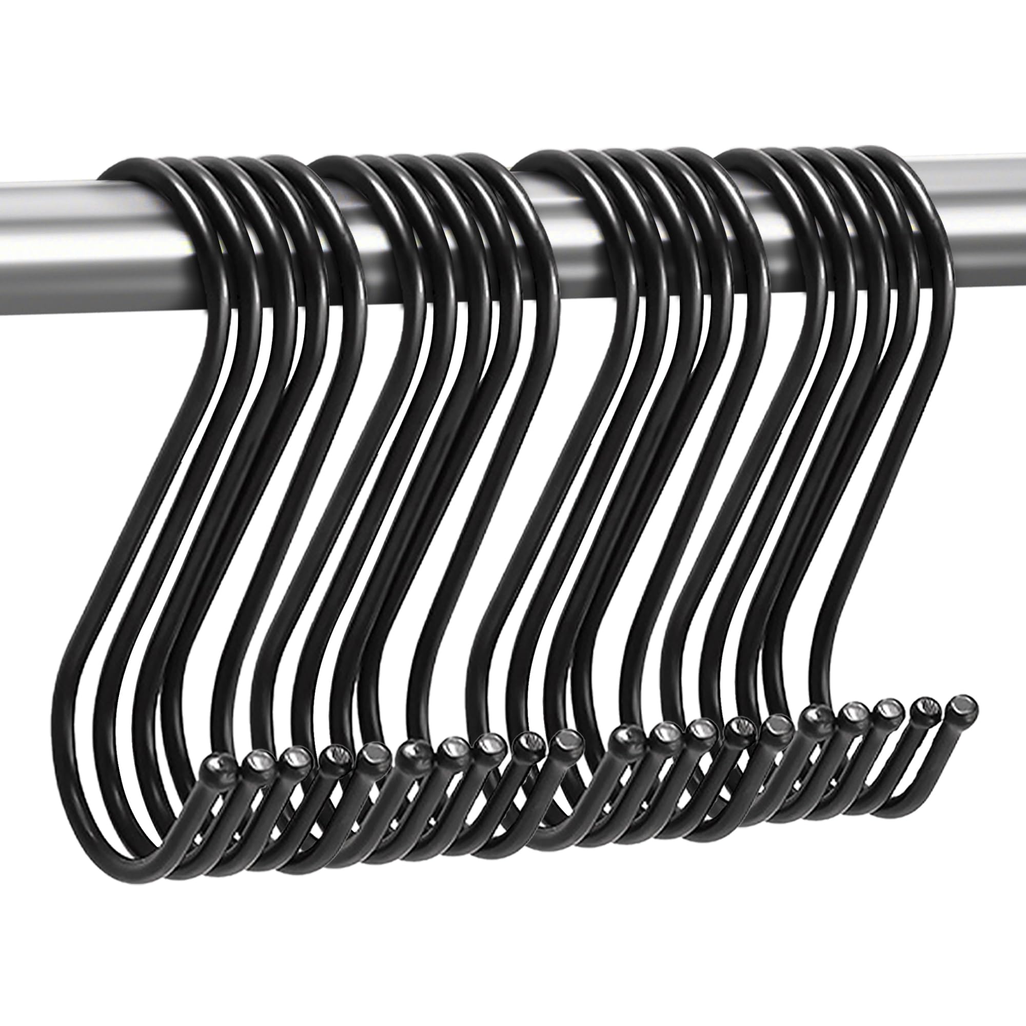GEMMAHW 12CM Large S Hooks (20-Pack), Black Metal Hanging Hooks for Kitchen Bathroom, Garden, Sturdy Utensils