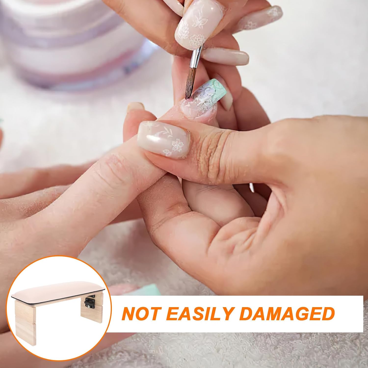 POPETPOP Portable Nail Arm Rest with Double Fold Design, Lightweight Wood and Pu Hand Cushion for Manicure, Reduces Wrist Fatigue, Adjustable Height for Home and Nail Salon Use