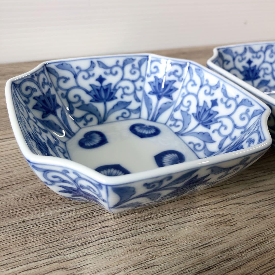 Amazon.co.jp: 有田焼 深川製磁 かぶと唐草 小鉢揃 小鉢 角鉢 和