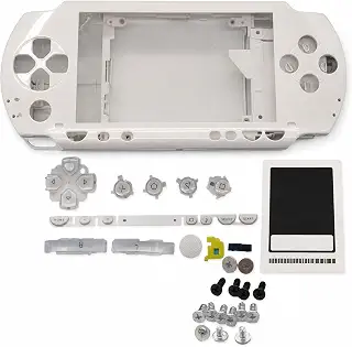 Narwhalss PSP1000 用交換シェルセット 改造 DIY 着せ替えケース 前面カバー／中間フレーム／背面カバー／ボタン一式／ネジセット付 PSP 1000/1001 対応 修理用パーツ (白色)