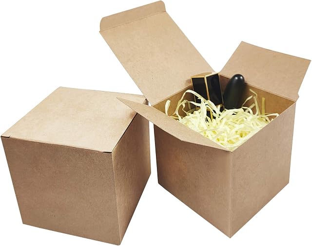 LiyuanQ Gift Box, Kraft Paper Gift Boxes with Lids, 20Pcs 4x4x4 Inches Thick Fold Party Bag Cardboard Gift Boxes for Packaging, Moving, Delivery, Present Gifts, Birthday, Wedding, Festival(Brown)