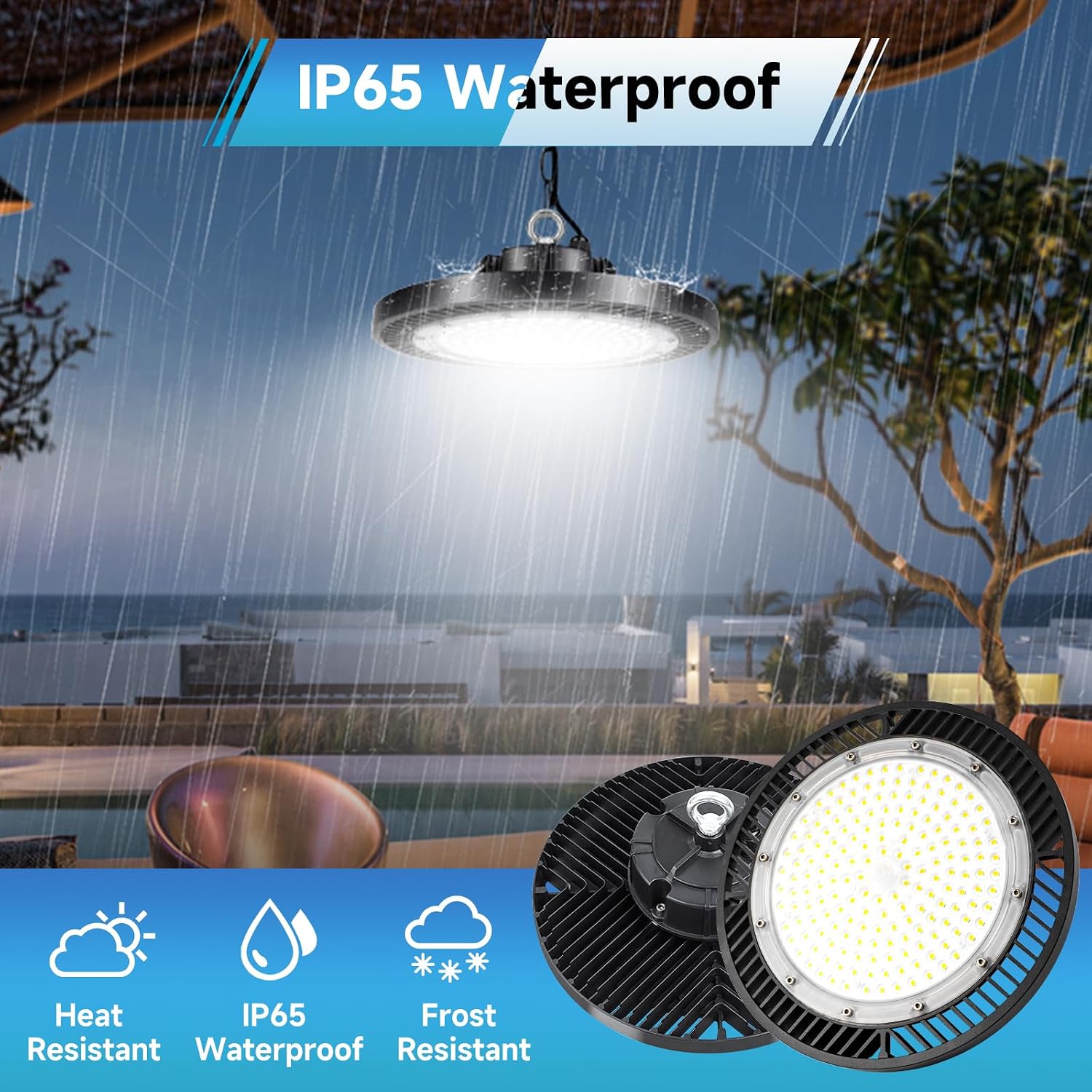 THELUX 1 Pack 150W UFO LED High Bay Lights, High Brightness with 150W/w 5000K,It can Replace to 700WHPS/HID, LED Shop Lights with US 3 Plug 5 Cable for Garage Workshop Warehouse FCC Certification
