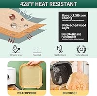 Vista 4 de Forros desechables para freidora de aire, 150 piezas de papel pergamino antiadherente, forros desechables para freidora de aire de 5 a 8 cuartos