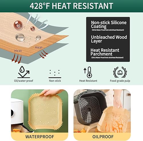 Miniatura 4 de Forros desechables para freidora de aire, 150 piezas de papel pergamino antiadherente, forros desechables para freidora de aire de 5 a 8 cuartos de