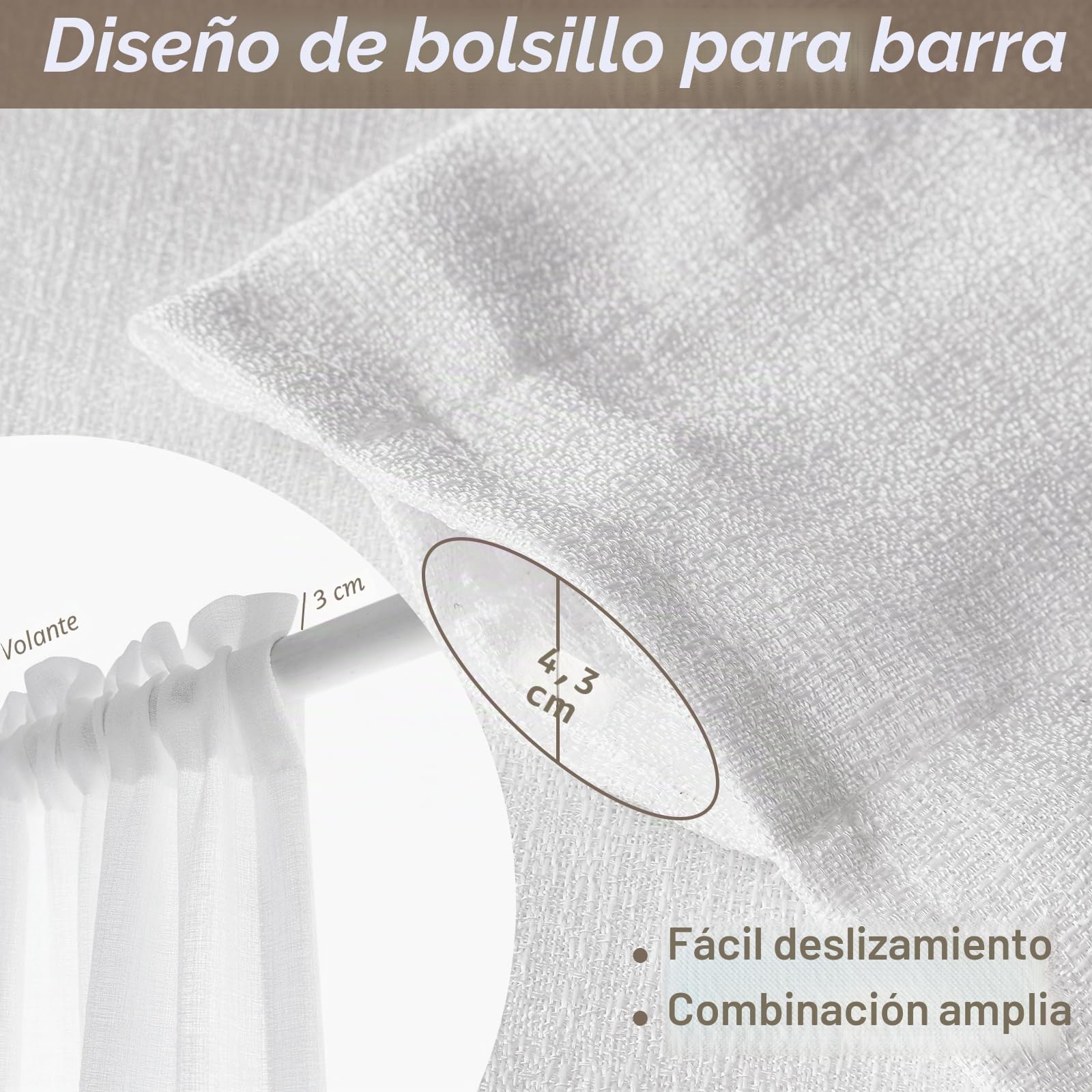 Melodieux Cortinas Visillos Blancas para Dormitorio Cortinas Translúcidas Salón 2 Piezas, 140x137cm