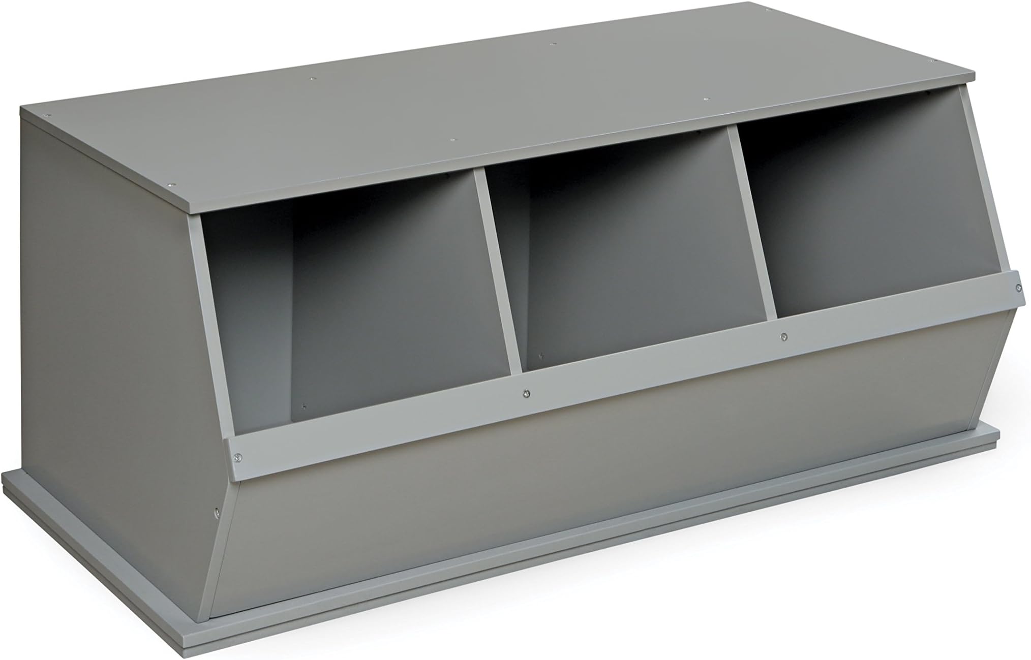 Badger Basket Stackable 3-Bin Storage Cubby - Modular Toy and Craft Organizer with Wide Mouth Bins, Expandable Design, Solid Panel Construction - Compatible with Other Units - Gray