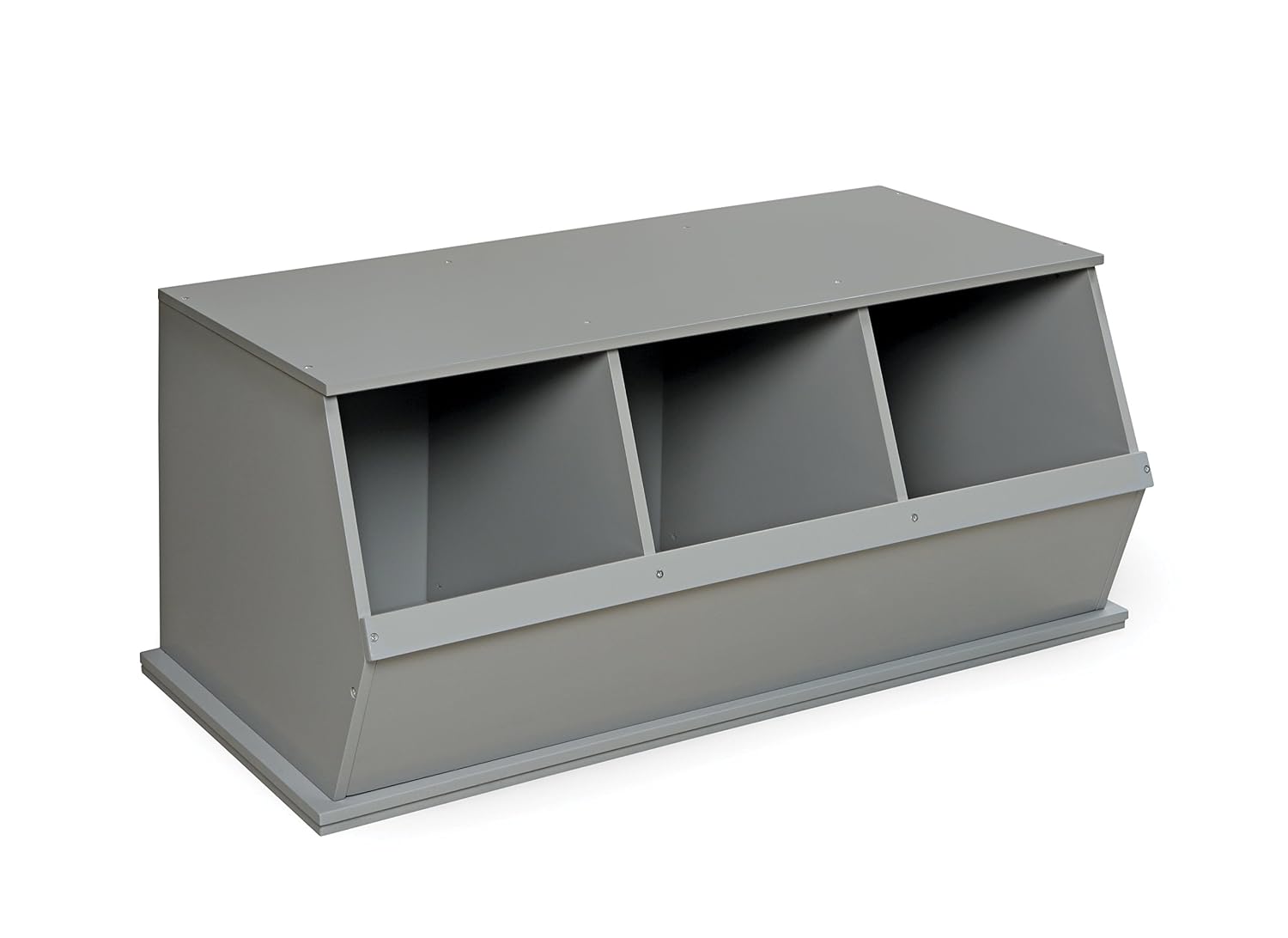 Badger Basket Stackable 3-Bin Storage Cubby - Modular Toy and Craft Organizer with Wide Mouth Bins, Expandable Design, Solid Panel Construction - Compatible with Other Units - Gray