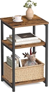 VASAGLE ULET273B01 Small Side Table - Rustic Brown & Black 3-Tier Tall Nightstand for Bedroom, Living Room, Office