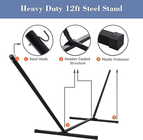 Miniatura 7 de SUNCREAT Hamacas para exteriores con soporte, capacidad de 450 libras, hamaca para 2 personas con soporte, gotas grises