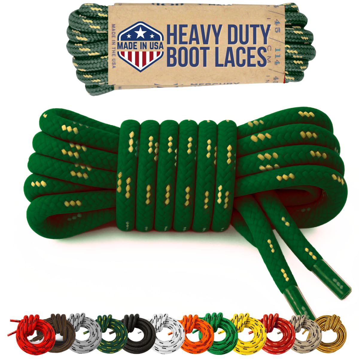 Mercury + Maia Honey Badger Boot Laces, USA Made Indestructible Shoelaces, Round Heavy Duty Bootlaces for Work & Hiking
