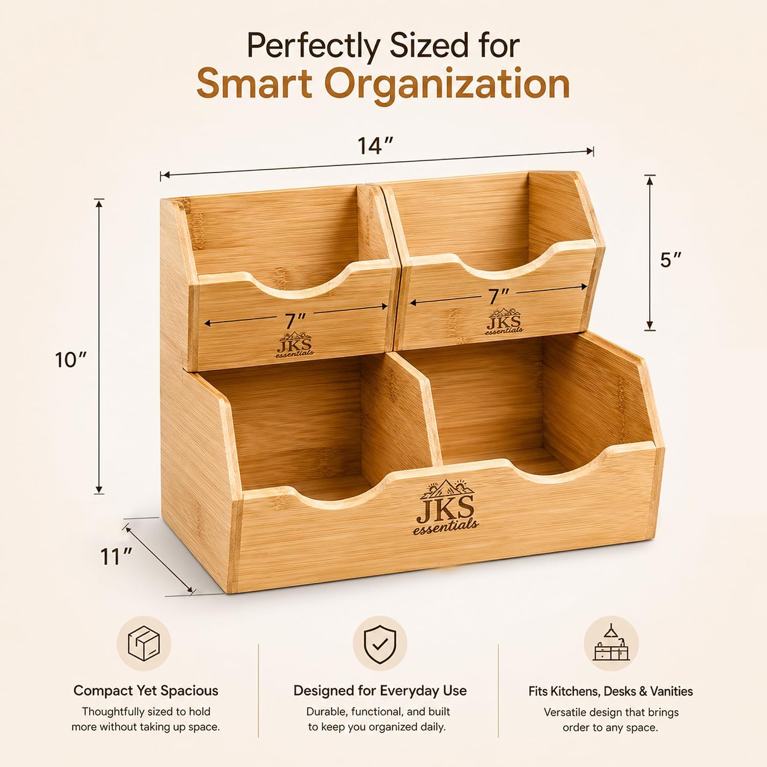 Bamboo Pantry Storage Bins|Stackable Potato and Onion Storage Bin|3Tier Bamboo Pantry Organizer with Slide Out Access|Fruit & Vegetable Storage Basket for Kitchen Countertop|Pantry & Cabinet Organizer