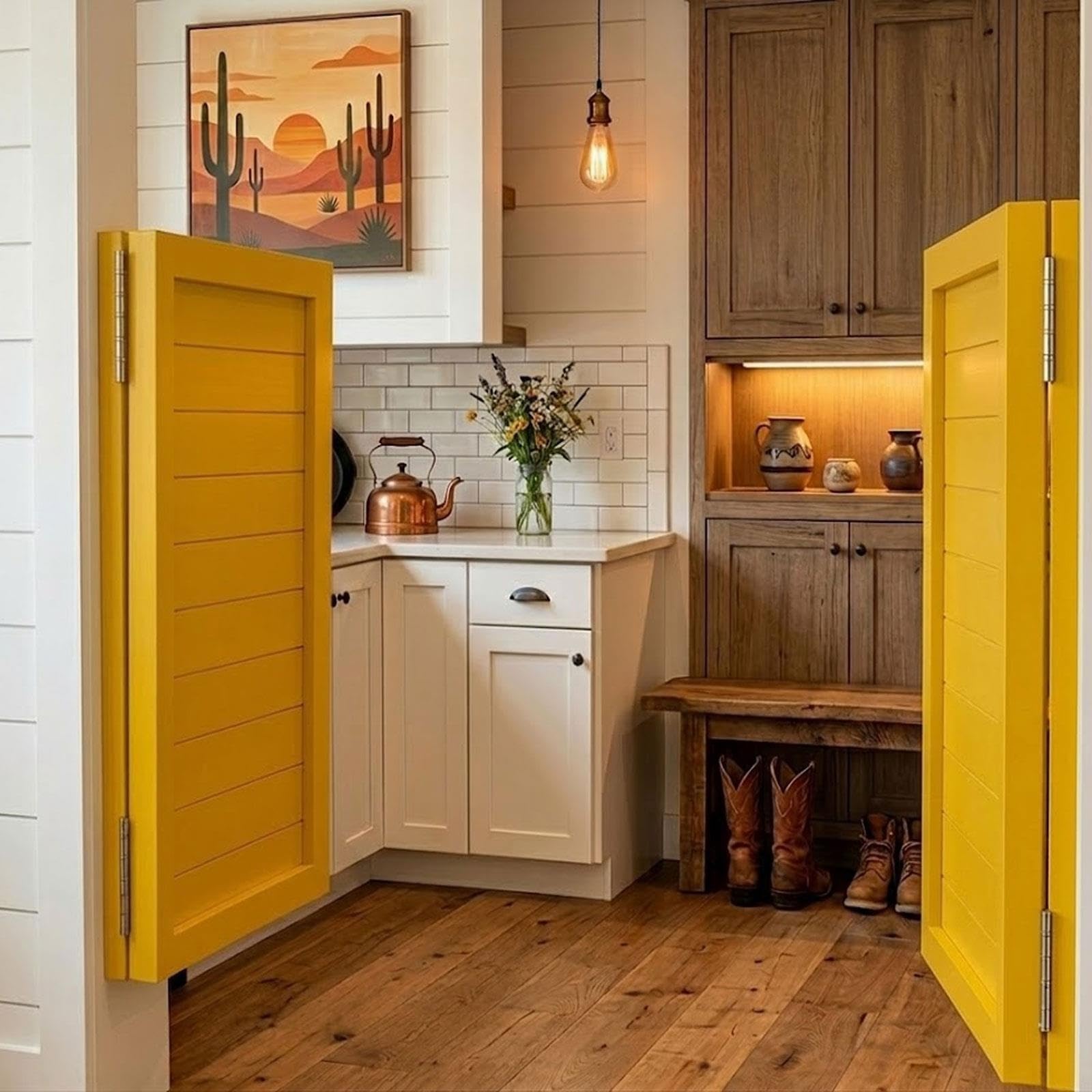 Générique Saloon Porte Battante en Bois Massif - Porte Battante Double - Style Western Cowboy Porte, Porte de Séparation Bar pour Escalier Salle de Bain Cuisine Chambre Balcon(Yellow,W82 cm X H100cm)