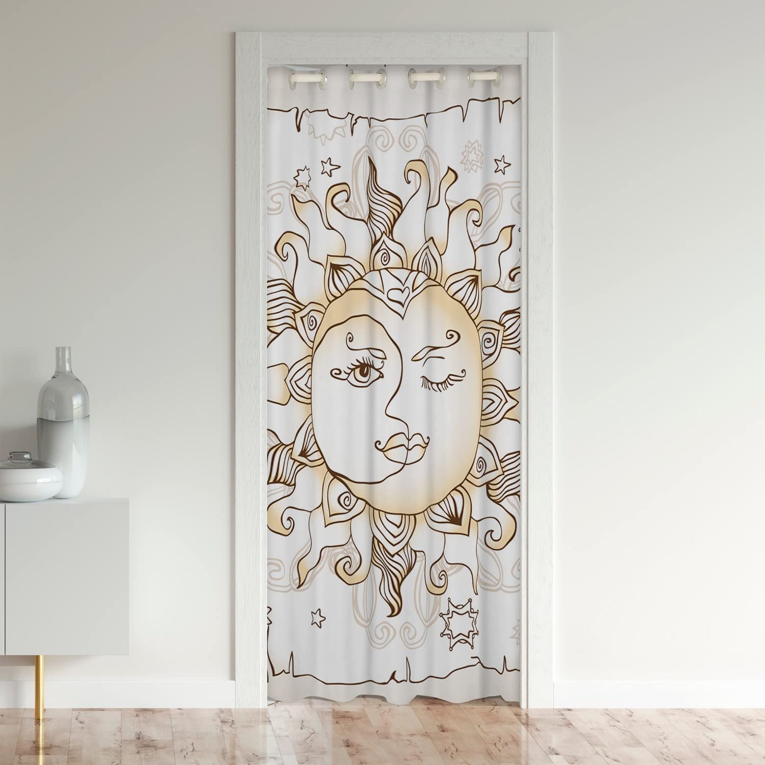 Loussiesd Sun Moon Door Curtain for Doorway Privacy Boho Exotic 30%-50% Room Darkening Blackout Curtain Bohemian Galaxy Astrology Space Cosmic Celestial Room Divider Curtain Cover 150x203cm