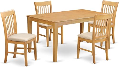East West Furniture CANO5-OAK-C - Juego de mesa de comedor moderno de 5 piezas, incluye una mesa rectangular de madera y 4 sillas tapizadas de tela