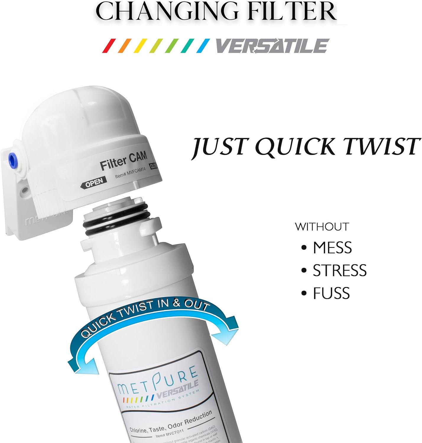 Metpure Inline Water Filter Quick Twist Cartridge Replacement Only. 1/4" for Refrigerator, Ice Maker, Coffee Maker, Reduces Bad Taste, Odor, Chlorine in Drinking Water.