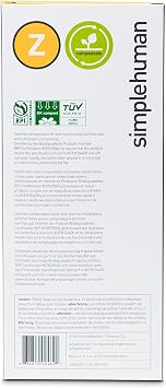 simplehuman Code Z 30 Count Compostable Custom Fit Liners, Certified Compostable Trash Bags for Compost Caddy, Plant-Based PVOH Plastic, Backyard or Commercial Composting, 4 Liter / 1 Gallon