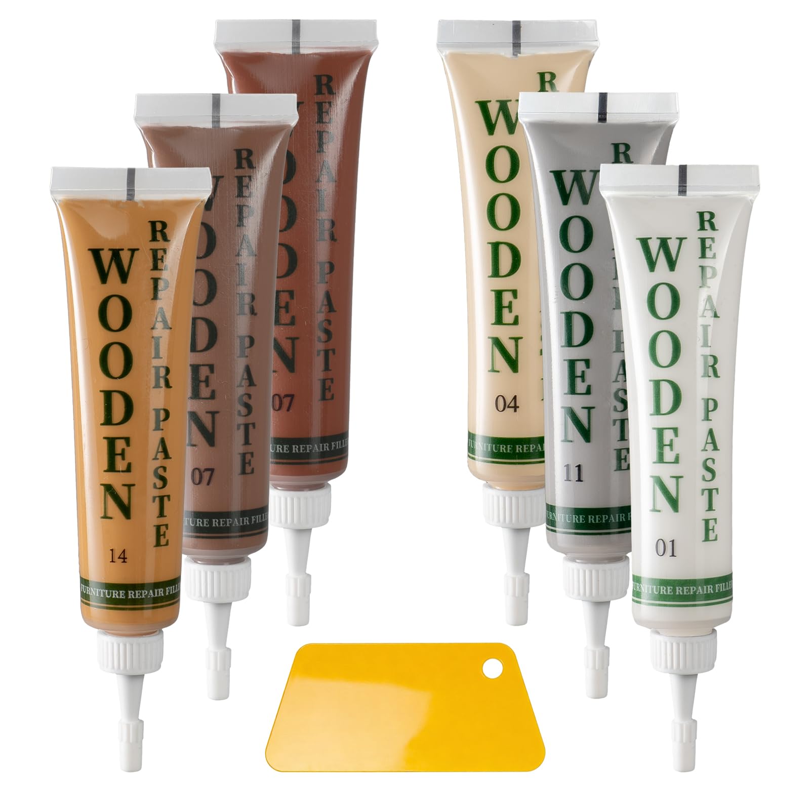 Wood Repair Kit, Professional 7-Piece Set with Wood Filler Paste, Scraper, Fix Furniture, Laminate Floors, Easy Method for Wood Stain, Paint & Glue