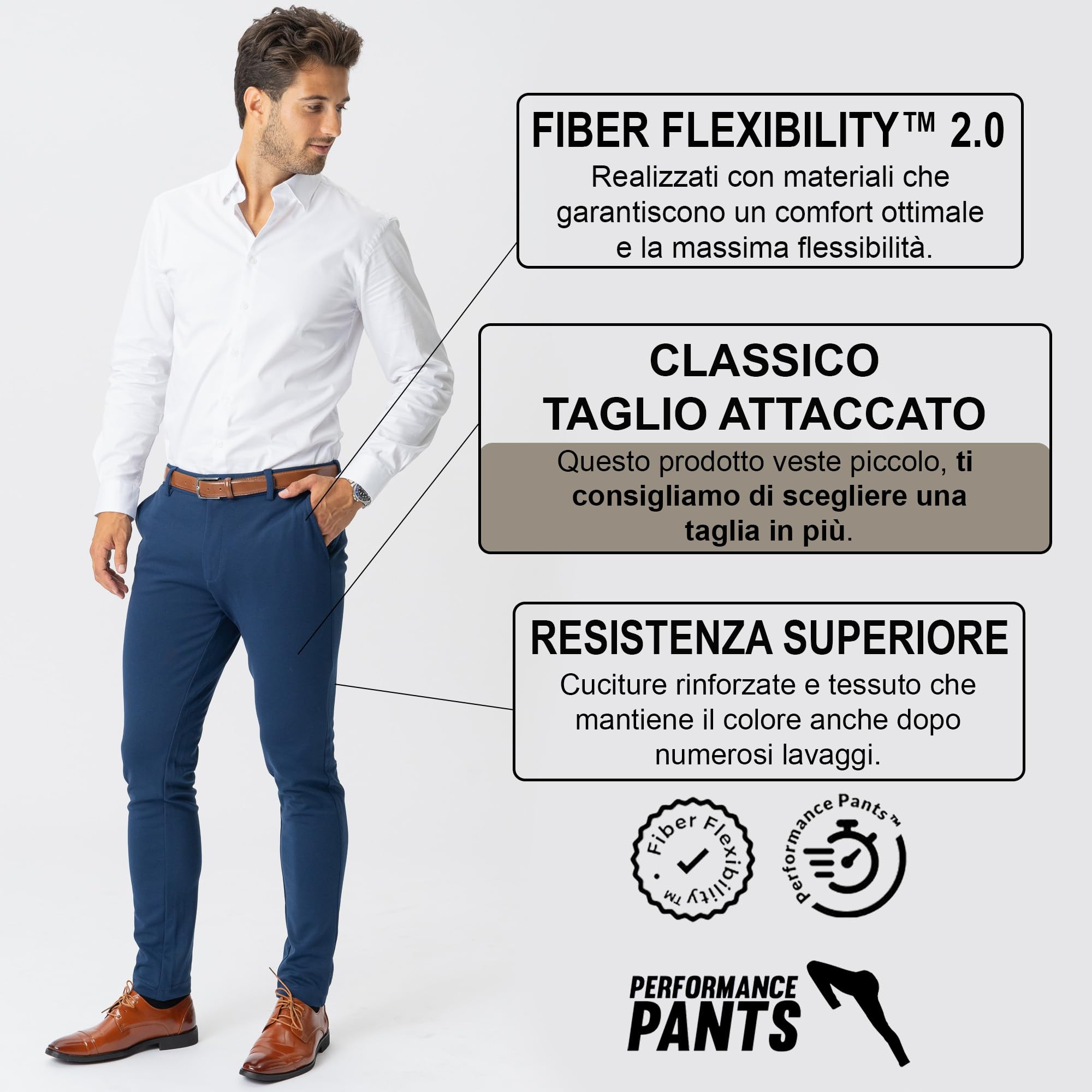 Performance Pants Uomo - Pantaloni Chino Slim Fit Stretch con Tessuto 360° - Eleganti, Comodi e Versatili per Business, Tempo Libero, Viaggio e Golf - vestibilità Curata