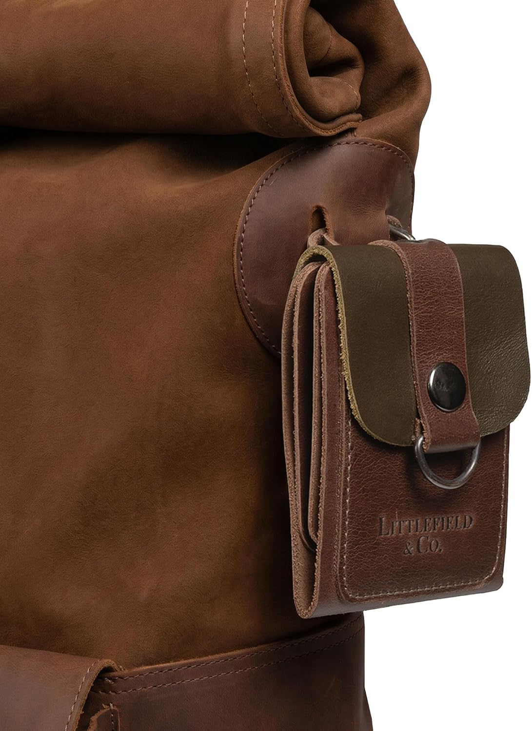 Littlefield & Co., Leather Hanging Wallet for Backpack, Slim Bifold Design, Classic Men Wallets, Compact Mens Bill Organizer, Men's Wallet, ID Card Holder, Travel Accessory, Handmade, Bourbon Brown image 4