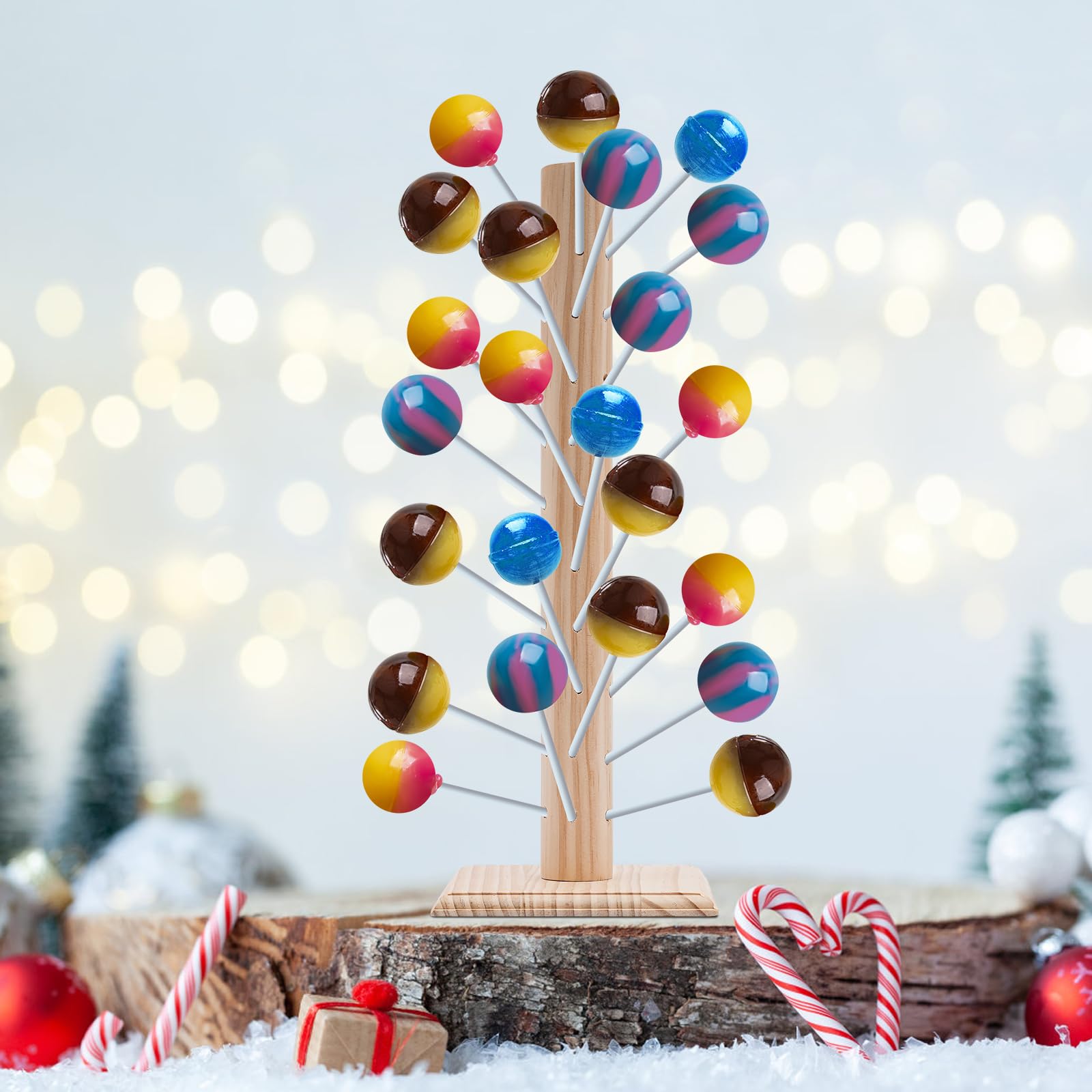 Cake Pop Ständer 62 Löcher Lollipop-Halter aus Holz, Süßigkeiten Tischdisplay, Lutscherständer für Partys Geburtstage Jubiläen Hochzeiten Geschäfte Geburtstag Deko (Log Farbe)