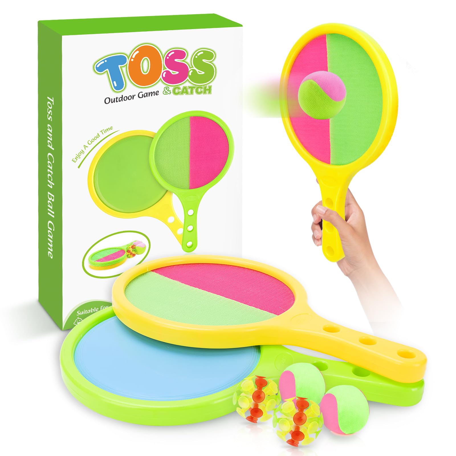 shuangjishan Toss and Catch Game for Kids: Toss and Catch Ball Set - Outdoor Catching Balls Paddle Toys for Ages 3+ Beach Paddle Ball Sets for Yard and Backyard Summer Outside Activities