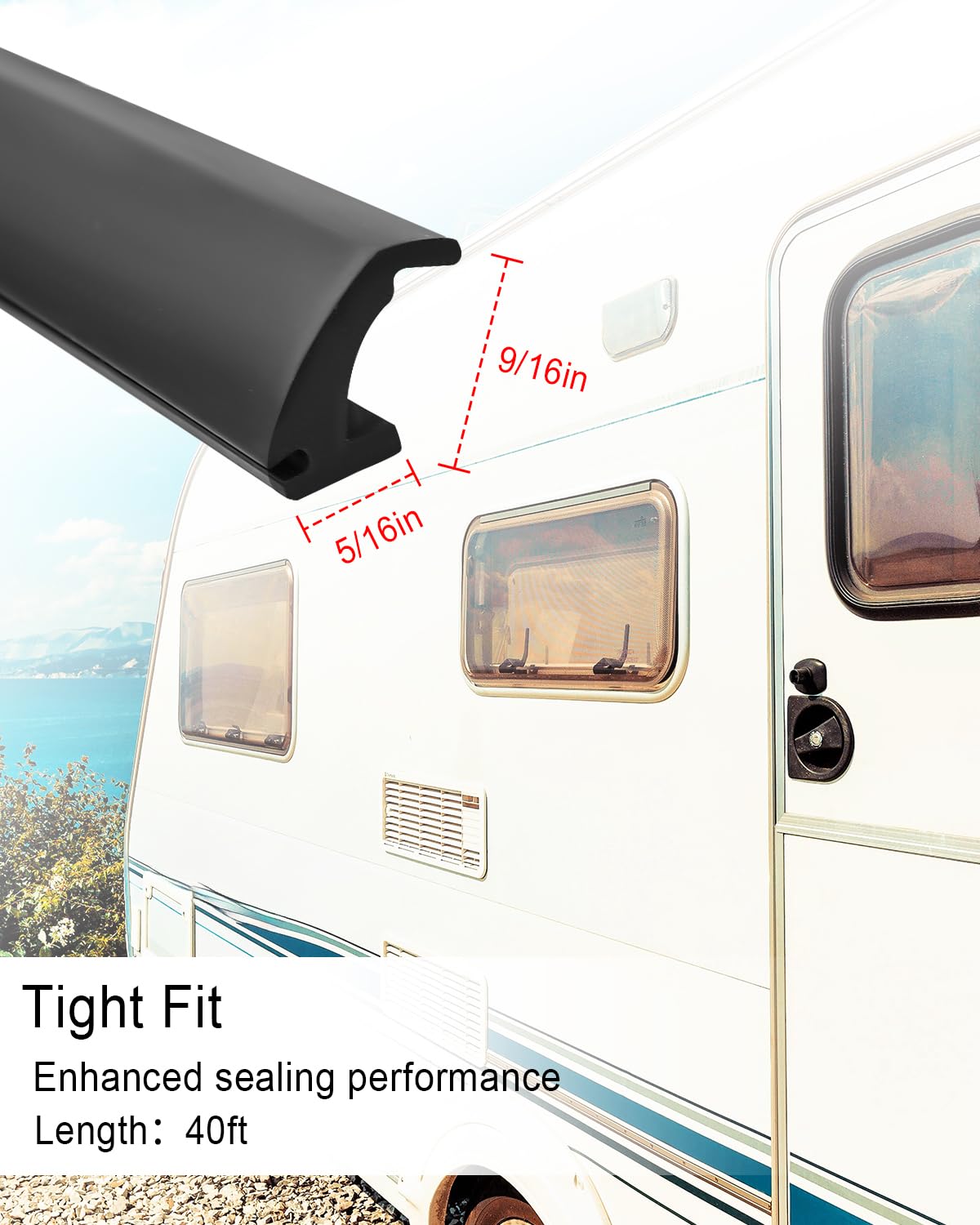 RV Window Seal 0.5 X 0.275 Inch Weather Stripping - 40FT EPDM Rubber Trim - View #6