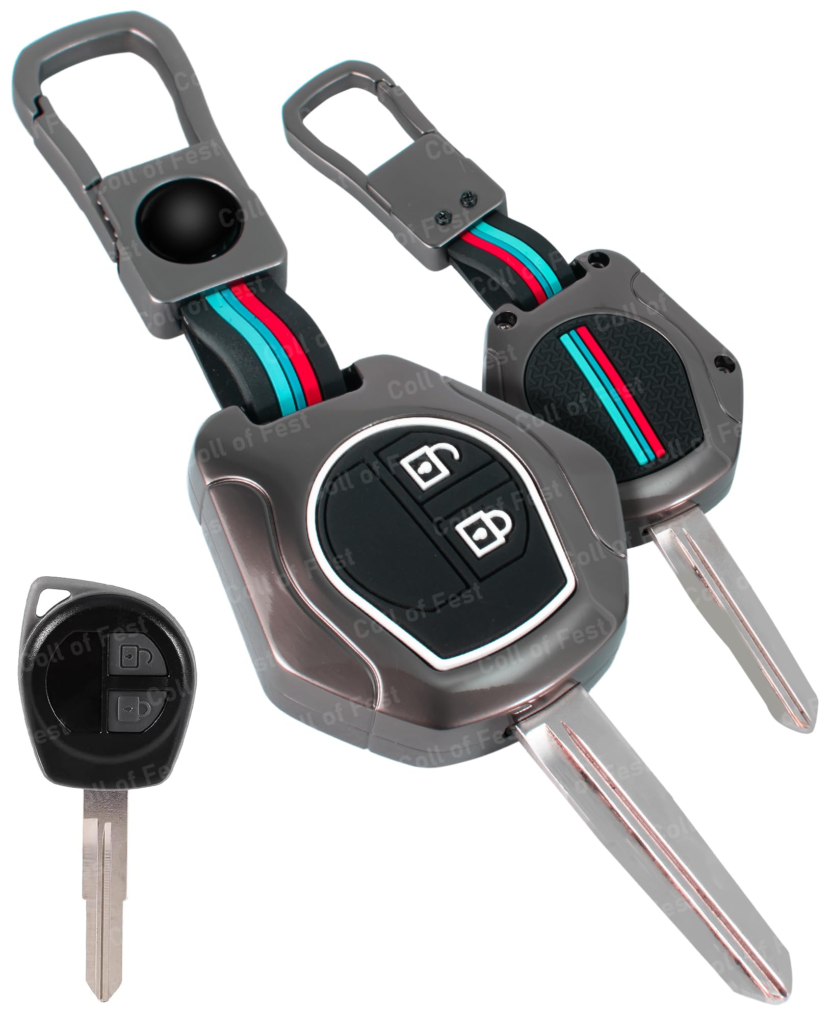 Coll of Fest Metal Silicon Key Cover Compatible with Maruti Suzuki S-Presso,Swift,SX4,DZire,Ignis,Alto,Vitara Brezza,Celerio,Ertiga,Ciaz,SCross,Baleno,Ritz 2 Button Key Visible in Low-Light Condition-image-39