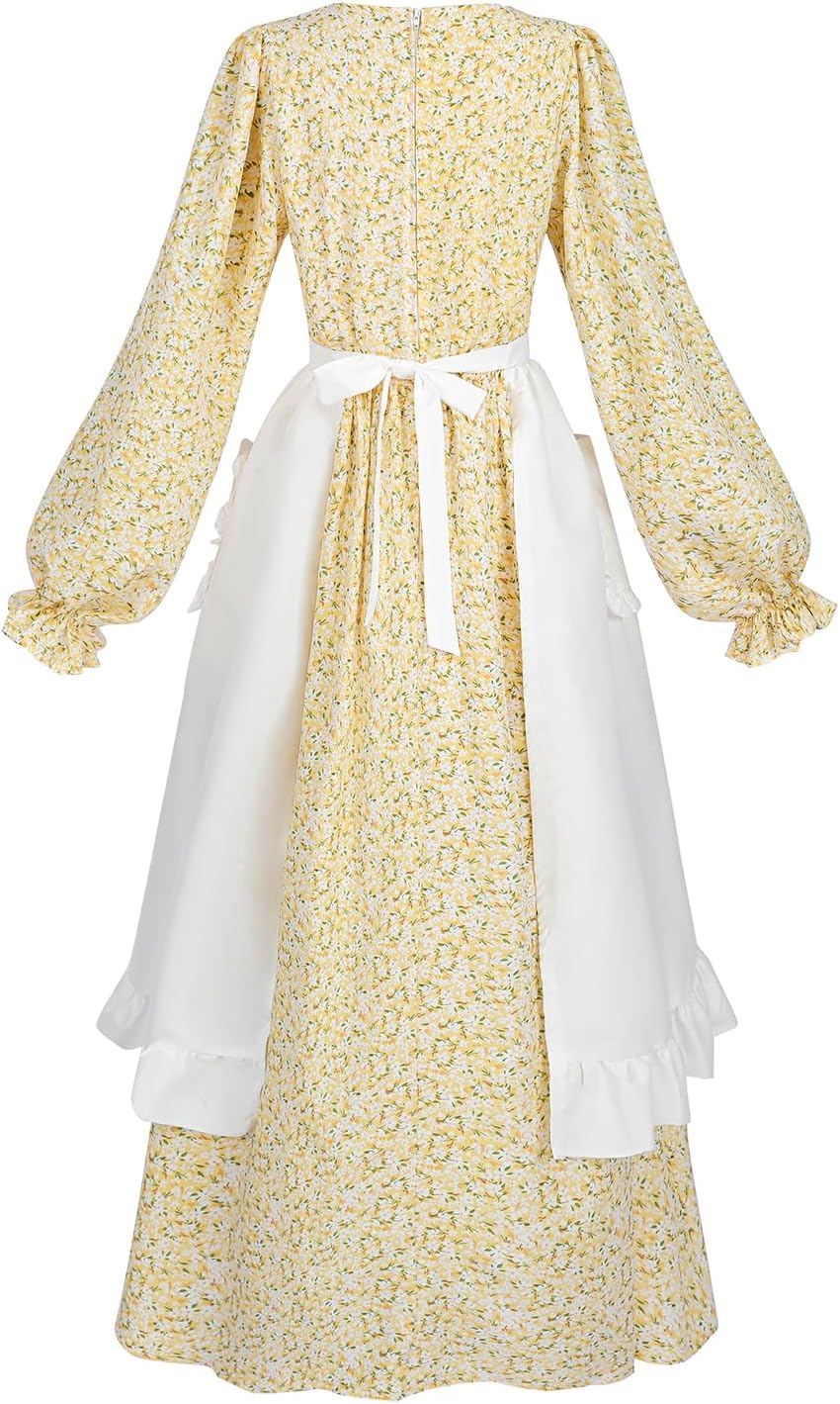 LTAKK Colonial Dress Women Pioneer Costume Pilgrim Prairie Dresses Floral Civil War Dress - Image 3