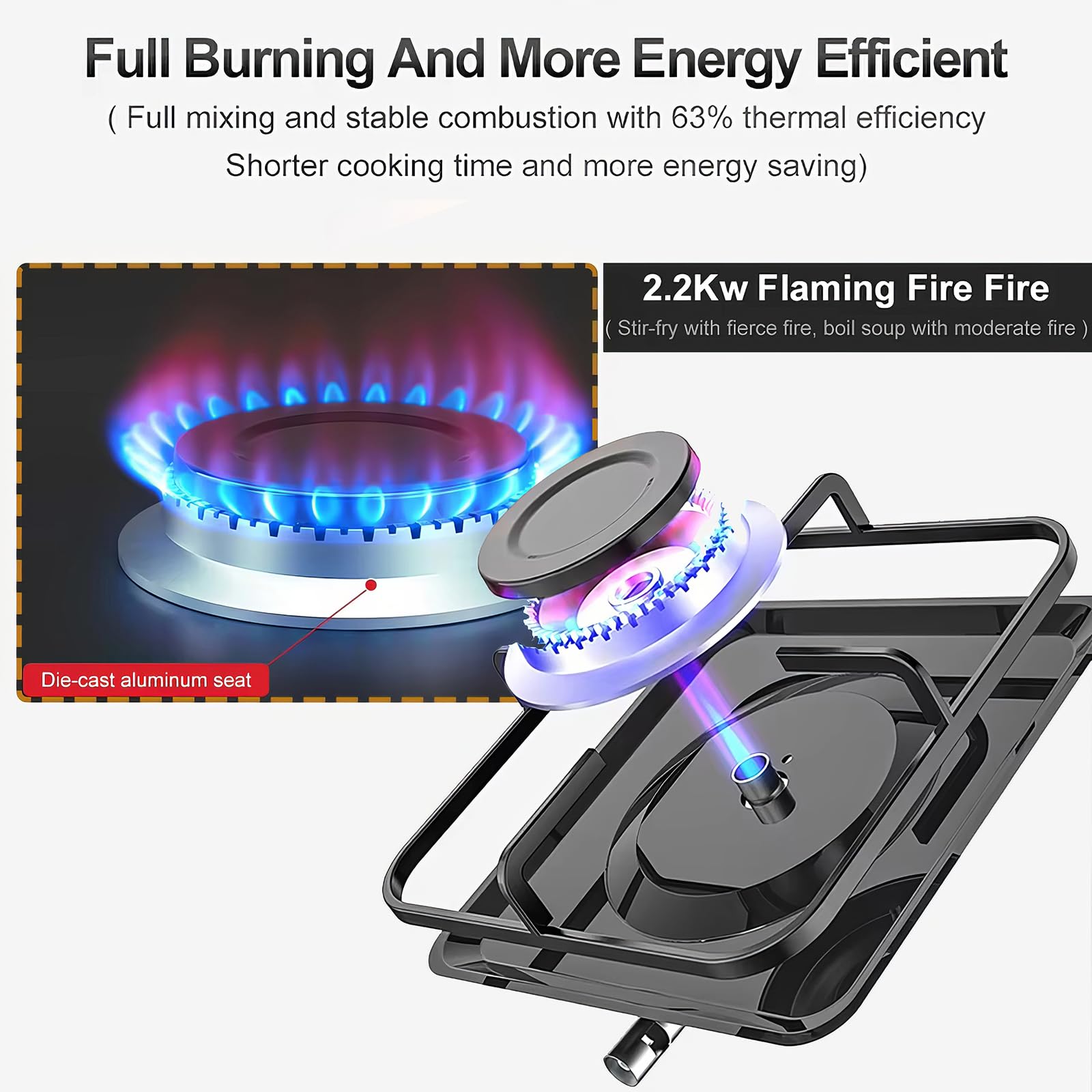 Kempingowa kuchenka gazowa Przenośna jednopalnikowa kuchenka gazowa o mocy 2,2 kW Płyta LPG, regulowana kontrola temperatury, automatyczny system zapłonu, Przenośna kuchenka gazowa do grillowania